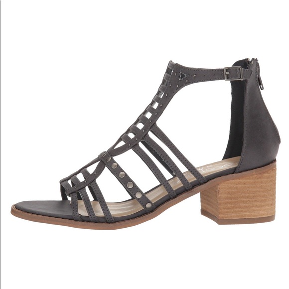 Charcoal Studs Detail Block Heel Gladiator Sandal - Picture 3 of 3